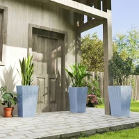 Outsunny Tall Planters for Outdoor Plants Set of 3, 24 In Taper Planters with Drainage Holes, Rattan Decor Plant Pots, Light Gray(m-10)