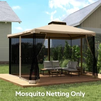 Outsunny Replacement Mosquito Netting for Gazebo 12' x 12' Black Screen Walls for Canopy with Zippers, Beige(m-10)