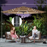 Outsunny 9.7 ft Outdoor Patio Umbrella with Solar LED Lights, 3 Tier Outdoor Table Umbrella with Tilt, Crank, Khaki(m-3)