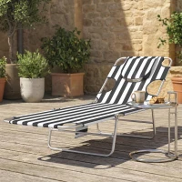 Outsunny Tanning Chair with Face Hole, 5-Level Adjustable Outdoor Chaise Lounge Chair with Pillow for Beach, Pool, Black Stripe(m-10)