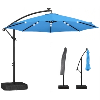 Outsunny 10 ft Cantilever Patio Umbrella with Light, Weight, Offset Hanging Outdoor Umbrella with Protective Cover, Lake Blue