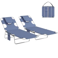 Outsunny 2 Tanning Chairs with Face Hole, 5-Level Adjustable Outdoor Chaise Lounge Chair with Pillow for Beach, Pool, Gray(m-11)