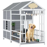 PawHut 79"L Large Dog House Outdoor, Wooden Dog Kennel with Porch, Storage Cabinet,Weatherproof Roof, Windows(m-11)