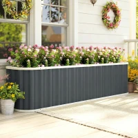Outsunny Galvanized Raised Garden Bed, Deep Root Planter Box, Outdoor Garden Bed with Plant Labels, 7' x 2' x 2', Dark Grey(m-1)