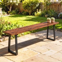 Outsunny Wood Outdoor Bench for 2 People, 59" Backless Patio Garden Bench with Trapezoidal Steel Legs(m-8)