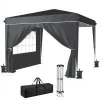 Outsunny 10 x 10 ft Pop Up Canopy Tent with Sidewalls, UPF50+ Outdoor Portable Instant Canopy Shelter with Carry Bag, Black(m-11)