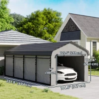Outsunny 12' x 20' Metal Carport, Heavy Duty Garage Car Shelter with Galvanized Metal Roof and Removable Sidewalls, Light Grey(m-3)