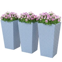Outsunny Tall Planters for Outdoor Plants Set of 3, 24 In Taper Planters with Drainage Holes, Rattan Decor Plant Pots, Light Gray(m-11)