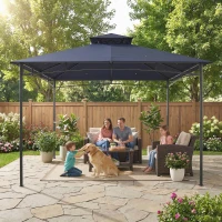 Outsunny 10' x 10' Gazebo, Soft Top Outdoor Gazebo with 2-Tier Roof, Metal Frame, Navy Blue(m-9)