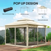 Outsunny Outdoor Patio Pop Up Canopy Gazebo Shelter with Zipper Netting, Carry Bag, 11' x 11', Beige(m-4)
