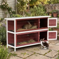 PawHut 54" 2-Story Weatherproof Stackable Elevated Wooden Rabbit Hutch with Enclosed Run and Pull-Out Trays(m-17)