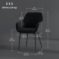 HOMCOM Dining Chairs Set of 2, Velvet-look Fabric Upholstered Kitchen Chairs with Backrest, Armrests and Steel Legs, Black(m-3)