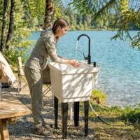 Outsunny Portable 23-Gallon Utility Sink Laundry Tub for Washing Room, Freestanding Laundry Sink with Soap Dispenser, White(m-2)