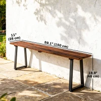 Outsunny Wood Outdoor Bench for 2 People, 59" Backless Patio Garden Bench with Trapezoidal Steel Legs(m-3)