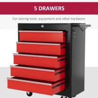 HOMCOM 5 Drawer Roller Tool Chest, Lockable Toolbox, Storage Organizer with Handle for Workshop Mechanics Garage, Black and Red(m-4)