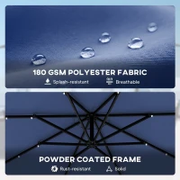 Outsunny 10 ft Cantilever Patio Umbrella with Light, Weight, Offset Hanging Outdoor Umbrella with Protective Cover, Dark Blue(m-9)