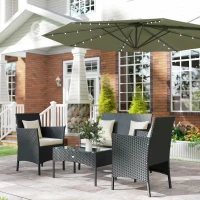 Outsunny 4-Piece Rattan Outdoor Furniture Set Patio Furniture Set with Coffee Table 22.8" W x 21.7" D x 33.5" H Black & Cream(m-9)
