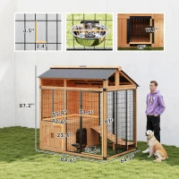 PawHut 7' x 5' Extra Large Dog House, Wood Outdoor Dog Kennel with Platform, Storage Cabinet for Large Breeds, Yellow(m-3)