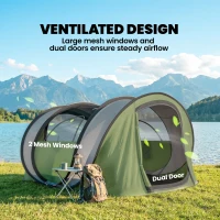 Outsunny Family Tent  Pop-Up Camping Tent with 2 Doors 2 Windows for 4-5 Person Waterproof Green(m-7)
