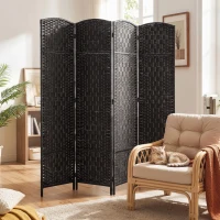 HOMCOM Room Divider, 4 Panel Folding Privacy Screen, 70.9" Tall Portable Weave Partition Wall Divider for Bedroom, Coffee(m-2)