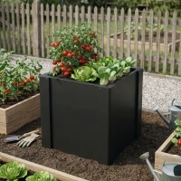 Outsunny Raised Garden Bed Galvanized Planter Box Outdoor with Gloves for Gardening Vegetables, Flower, Herb, 1.4 x 1.4 x 1.5 ft, Black(m-2)