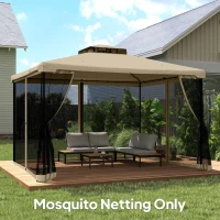 Outsunny Replacement Mosquito Netting for Gazebo 10' x 13' Black Screen Walls for Canopy with Zippers, Khaki(m-10)