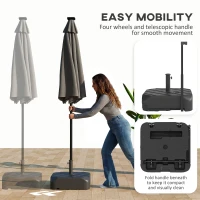 Outsunny Patio Umbrella Base with Wheels, Telescopic Handle, 158 lb Sand or 99 lb Water Filled Umbrella Stand, Black(m-4)