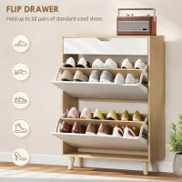 HOMCOM Narrow Shoe Cabinet for Entryway with 2 Flip Drawers, Top Drawer and Adjustable Shelves for 12 Pairs of Shoes, White(m-4)