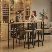 HOMCOM Bar Table Set of 6, Bar Table and Stools for 4, 2 Breakfast Tables and 4 Stools for Living Room, Grey-Brown(m-10)