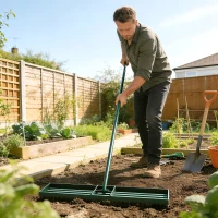 Outsunny Lawn Leveling Rake, 36" x 10" Heavy Duty Yard Leveling Rake with 66.5" Handle for Backyard, Golf Course(m-7)