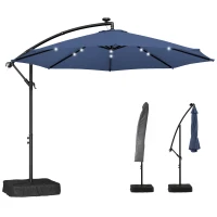 Outsunny 10 ft Cantilever Patio Umbrella with Light, Weight, Offset Hanging Outdoor Umbrella with Protective Cover, Dark Blue(m-1)
