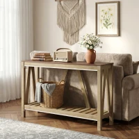 HOMCOM 52" Console Table, Farmhouse Narrow Entryway Table with Storage Shelf, Rustic Sofa Table with Anti-tipper for Living Room and Hallway, Oak(m-9)