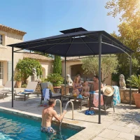 Outsunny 10' x 10' Gazebo, Soft Top Outdoor Gazebo with 2-Tier Roof, Metal Frame, Navy Blue(m-10)