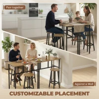 HOMCOM Bar Table Set of 6, Bar Table and Stools for 4, 2 Breakfast Tables and 4 Stools for Living Room, Grey-Brown(m-6)
