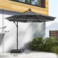 Outsunny 10 ft Cantilever Patio Umbrella with Light, Weight, Offset Hanging Outdoor Umbrella with Protective Cover, Dark Gray(m-3)