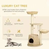 PawHut Cat Tree, 47" Cat Tower for Indoor Cats with Cattail Fluff Cat Condo, Cat Beds, Jumping Platform, Scratching Posts, Hanging Toy Ball, Natural(m-4)