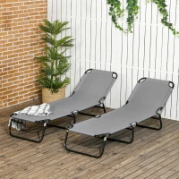 Outsunny 2 Pieces Pool Chaise Lounge Chairs, Folding Lounge Chairs with 5-Level Reclining Back, Steel Frame, Dark Gray(m-10)