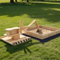 Qaba Wooden Sandbox with Digger, Kids Sandbox with 360° Rotating Seat & Bottom Liner, 72" x 35" x 22"(m-10)
