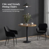 HOMCOM Dining Chairs Set of 2, Velvet-look Fabric Upholstered Kitchen Chairs with Backrest, Armrests and Steel Legs, Black(m-4)