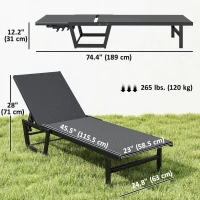 Outsunny Lounge Chair Outdoor, 63 cm Wide Chaise Lounge Tanning Chair, 4-Position Outdoor Tanning Lounger, Dark Grey(m-3)