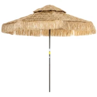 Outsunny 8.5 FT Hula Thatched Tiki Patio Umbrella, 2-Tier Tropical Hawaiian Style Outdoor Umbrella with 8 Ribs, UPF30+, Khaki(m-11)