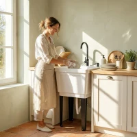 Outsunny Portable 23-Gallon Utility Sink Laundry Tub for Washing Room, Freestanding Laundry Sink with Soap Dispenser, White(m-7)