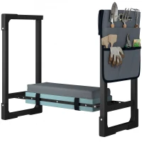 Outsunny Garden Kneeler and Seat, Heavy Duty Foldable Gardening Stool with Thicker Soft Kneeling Pad, Extendable Steel Leg(m-1)