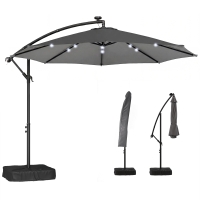 Outsunny 10 ft Cantilever Patio Umbrella with Light, Weight, Offset Hanging Outdoor Umbrella with Protective Cover, Dark Gray