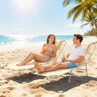 Outsunny 2 Tanning Chairs with Face Hole, 5-Level Adjustable Outdoor Chaise Lounge Chair with Pillow for Beach, Pool, Beige(m-10)