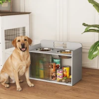 PawHut Elevated Dog Bowls with Storage, Raised Dog Bowl Stand with 2 Stainless Steel Bowl for Large Dogs, Gray(m-10)