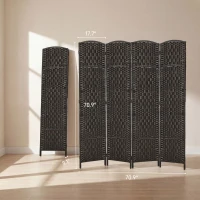 HOMCOM Room Divider, 4 Panel Folding Privacy Screen, 70.9" Tall Portable Weave Partition Wall Divider for Bedroom, Coffee(m-3)