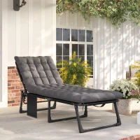 Outsunny Folding Chaise Lounge Chair Outdoor Tanning Chair with 5-Position Backrest, Cushion, Side Pocket, Dark Gray(m-2)