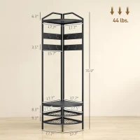 HOMCOM Corner Hall Tree, Industrial 4-Tier Coat Rack with Shoe Storage, 8 Movable Hooks and 2 Shelves for Hallway, Black(m-3)