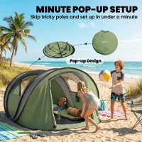 Outsunny Family Tent  Pop-Up Camping Tent with 2 Doors 2 Windows for 4-5 Person Waterproof Green(m-4)